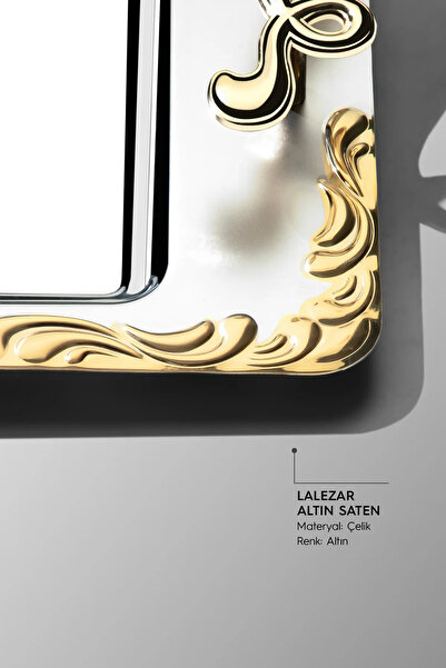 Nehir Lalezar Altın 2 Li Paslanmaz Çelik Tepsi Çay Ve Kahve Tepsisi - Servis Tepsisi 2 Boy