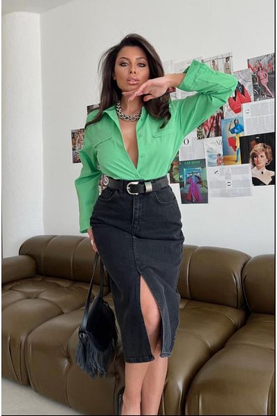 LAMİRAMOOD High Waist Women's Oxford Knitwear - JEANS Skirt Anthracite