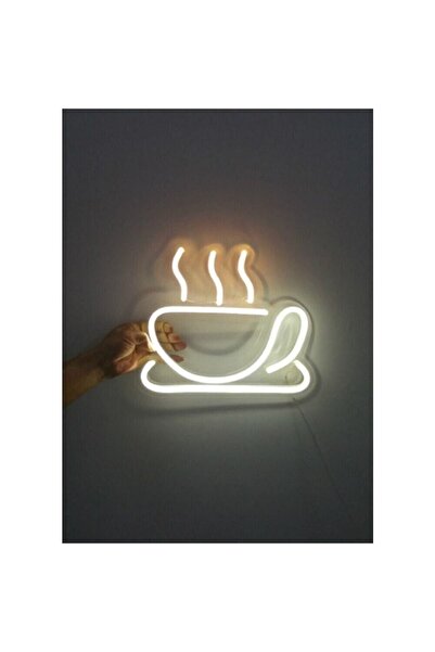 vinyuup Coffee/tea Fincan Neon Led Işıklı Dekoratif Duvar Aydınlatması Anahta...