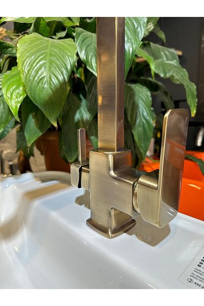 İSAOĞLU YAPI Antique Gold Kitchen Faucet Purified Sink Tap Square Premium Fixture
