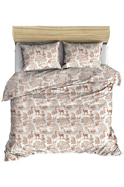 makiteks Set husă de pilota dublă și 2 fețe de pernă 200x220 cm, 100% bumbac, cerb, pădure
