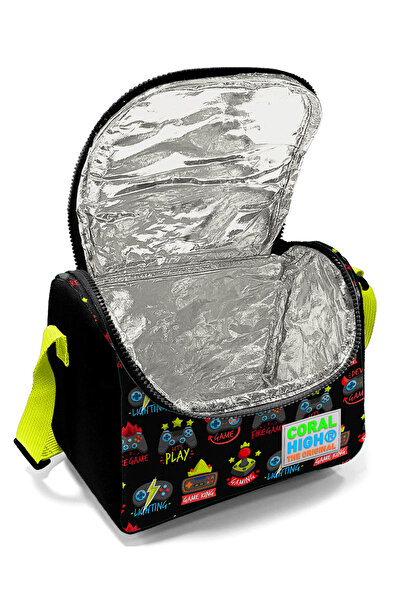 Coral High Kids Black Neon Yellow Game Over Patterned Thermo Lunch Box 11728