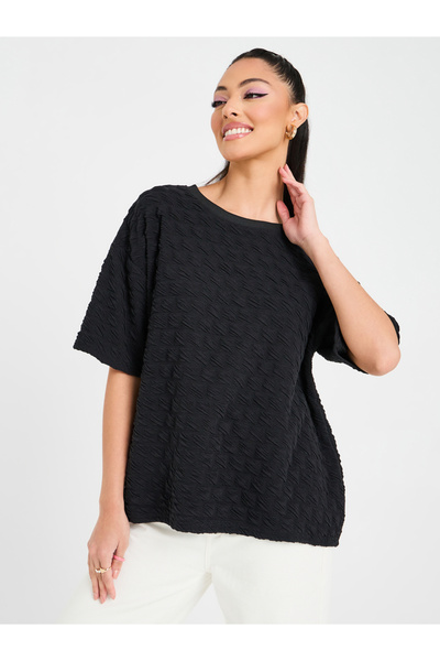 Take Two By Styli Textured Round Neck Oversized Top