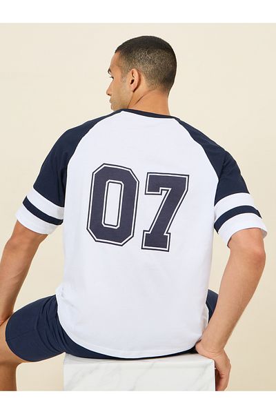 Styli Oversized Back Varsity Print Raglan Sleeves T-Shirt