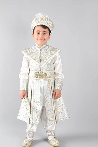 Osmanlı Sünnet Kıyafetleri Ertuğrul Krem Mavi Şehzade Sünnet Takımı