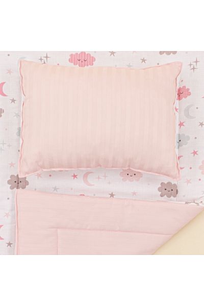 Yunikobaby Double Sided Muslin Mat and Pillow - Pink Satin - Pink Cloud