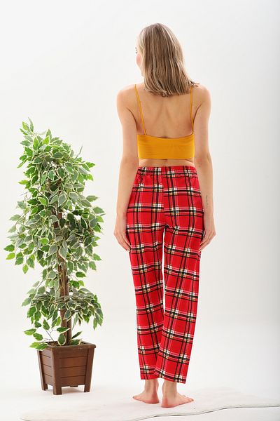 Arvin Pijama Women's Plaid Printed Combed Cotton Elastic Waist Stylish and Comfortable Pajama Bottom