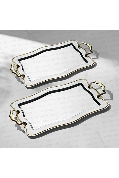 Nehir 2 Pieces Stainless Steel Tray - Tea and Coffee Tray, Serving Tray 2 Sizes