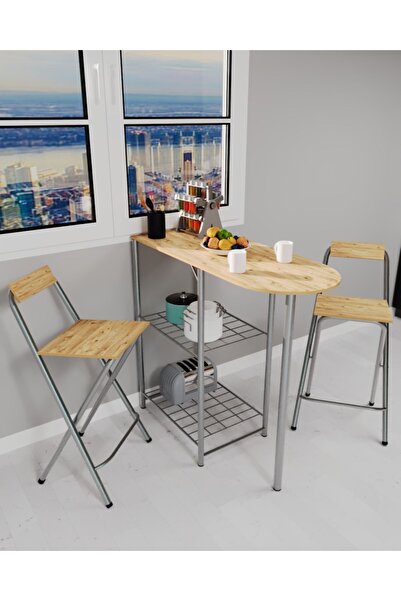 eportatif Mutfak Bar Masa Sandalye Takımı Katlanır Bar Sandalye 2 Kişilik Mut...