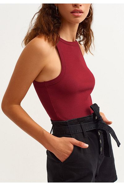 la & vetta Tricou cu nervuri bordeaux pentru damă