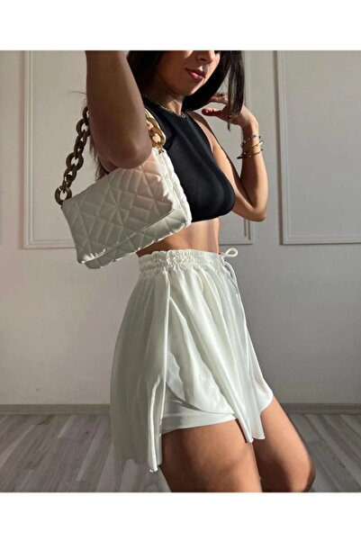 Calvin Jones Kadın Beyaz Bol Kesim Içi Taytlı Spor Şort Etek