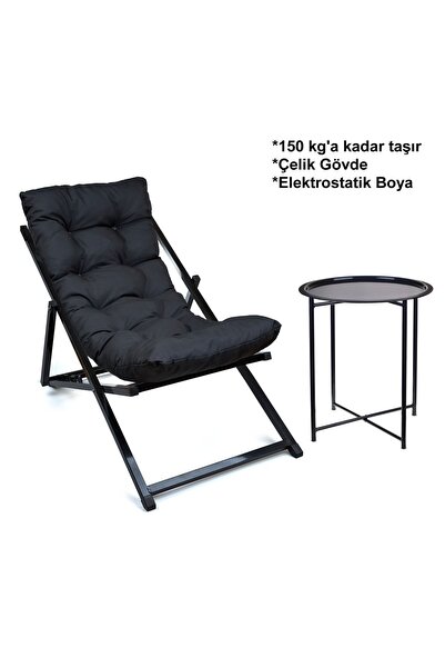 HUNDEMİR Minderli - Yumy Şezlong Seti Katlanır Set -1 Şezlong 1 Sehpa