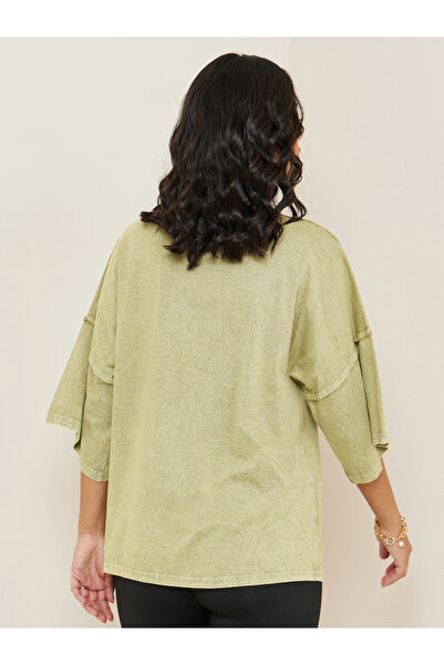 Styli Oversized Exaggerated Sleeve Washed T-Shirt with Exposed Seam