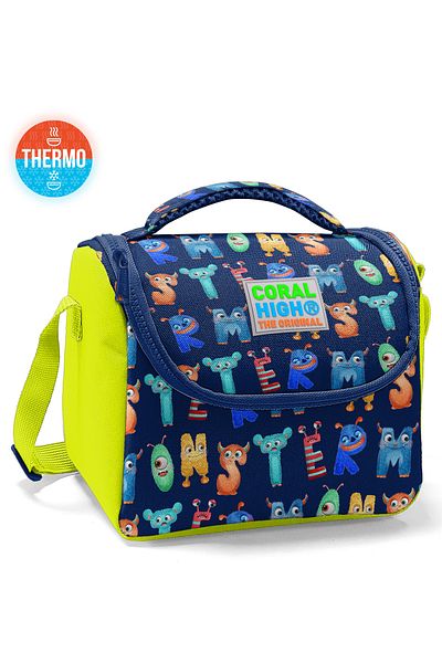 Coral High Kids Navy Blue Neon Yellow Monster Patterned Thermo Lunchbox 11726