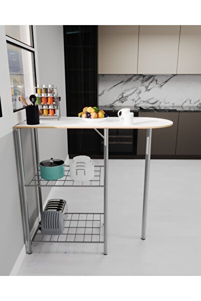 eportatif Mutfak Bar Masa 2 Kişilik Mutfak Masası Beyaz Mebran Kaplama 1298