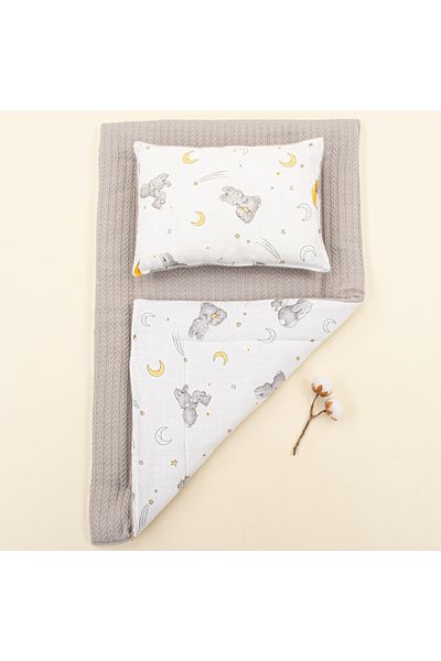 Yunikobaby Double Sided Muslin Mat - Changing and Opening Effect, Dark Gray Knit, Gray Rabbit