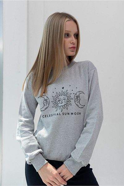 la & vetta Hanorac unisex gri cu glugă cu imprimeu în față cu buzunar cangur
