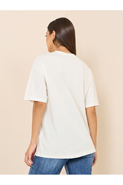 Styli Oversized Embroidered Brooklyn Slogan Longline T-Shirt