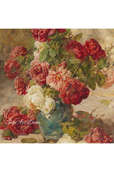 Sanart Pictură vintage cu rame, pictură în ulei, pictură înrămată, decor artistic, pictură cu flori