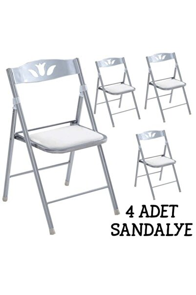 eportatif Katlanır Mutfak Sandalyesi Kırma Koltuk Beyaz 4 Adet 1055