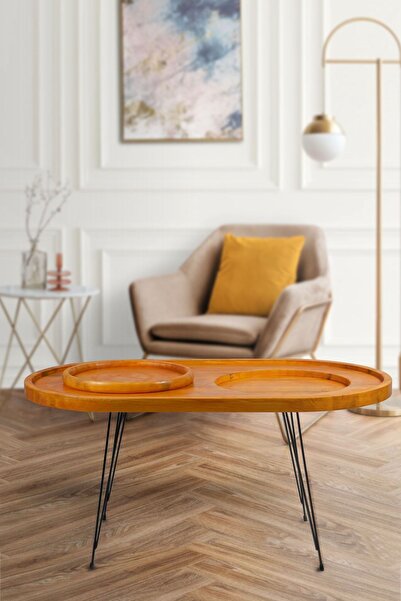 OPPİPO Kendinden Tepsili Salon Orta Sehpa - Doğal Ahşap