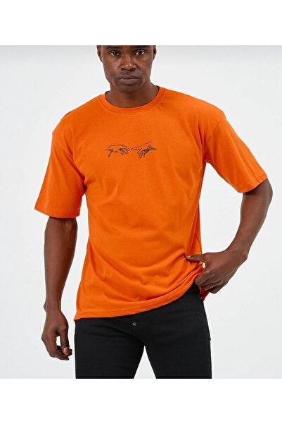 KOZİA OUTDOORS tricou unisex supradimensionat portocaliu cu imprimeu manual