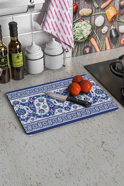 Decovetro لوح تقطيع زجاجي منقوش بالبلاط مقاس 30 × 40 سم