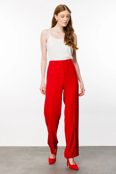 Ekol Red Women's Wide Leg Trousers - 5264