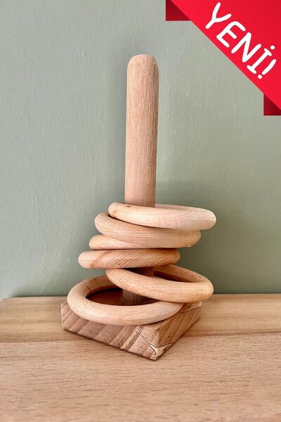 DORU Montessori Doğal Ahşap Halka Dizme Sıralama Oyunu Anaokulu Eğitici Öğren...