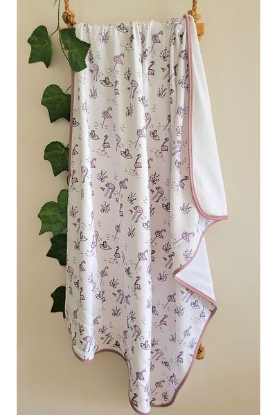 PAMUK HANIM Double Layer Cotton Combed Cotton - Girl and Boy Newborn Blanket WHITE/FLAMINGO