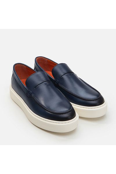 Hotiç Navy Blue Genuine Leather Men's Loafer
