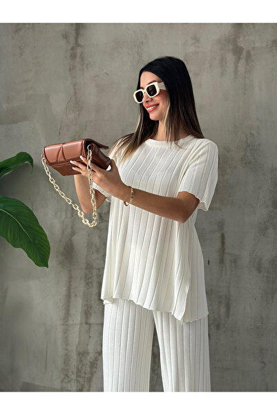 HARMONY GLOBAL Ecru Women's Knitwear Set - Thick Corded and Lycra, Model 1983