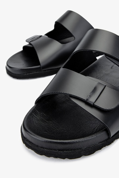 Valmenti Ανδρικές μαύρες γνήσιες δερμάτινες φλατ παντόφλες Milena