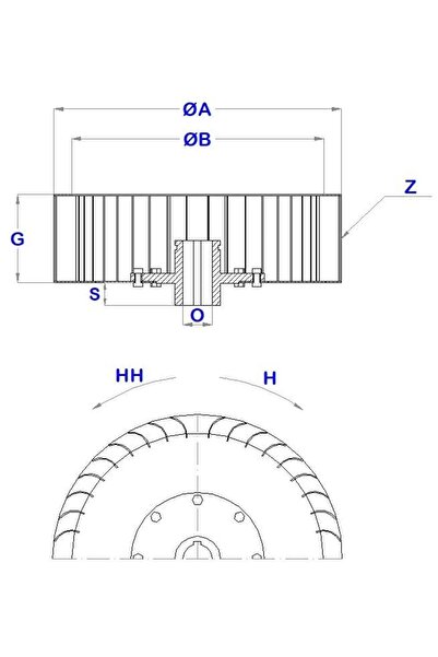 ORFAN ÇAP 225 BOY 102 DELİK 19 mm SAĞ YÖN RADYAL FAN PERVANESİ