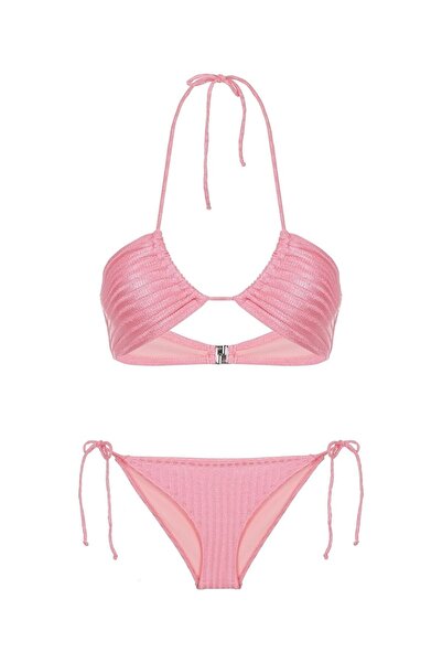 AQUELLA Set de bikini somon tricotaj mercerizat cu guler Halter