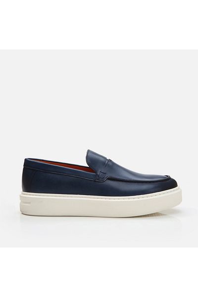 Hotiç Navy Blue Genuine Leather Men's Loafer