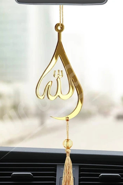 Olur o zaman Su Damlası Allah Yazılı Araba Süsü Pleksi Dikiz Aynası Süsü Gold...