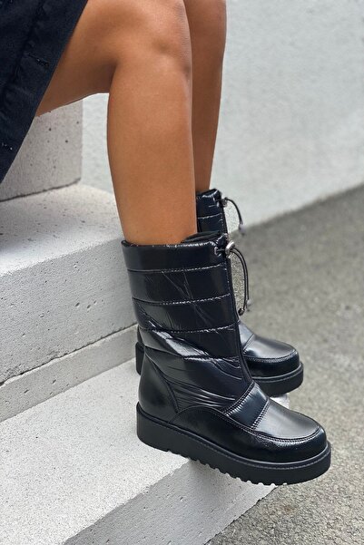 İnan Ayakkabı Kadın Siyah Rugan Kar Botu (TABAN 4 CM)