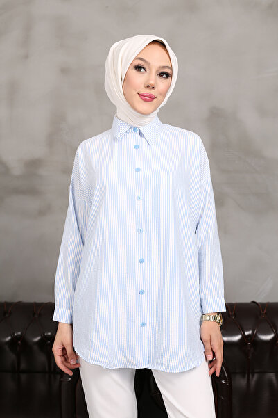 MODAQU Light Blue Thin Striped Shirt