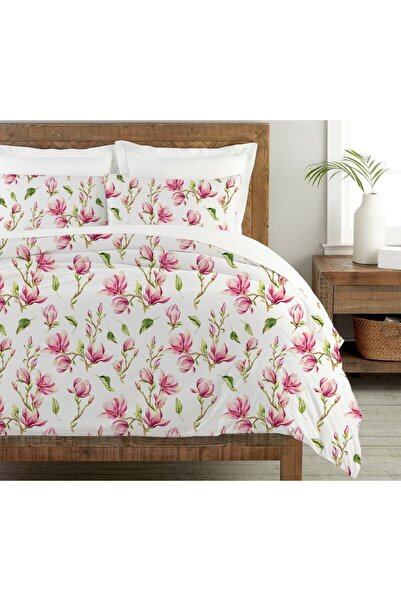 Evmila Set cuvertură de pilota dublă 200x220 Cm cu model de flori - alb