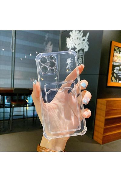 GAGA ELEKTRONİK Transparent Card Holder Antishock Camera Protection Case for iPhone 15 Pro Max