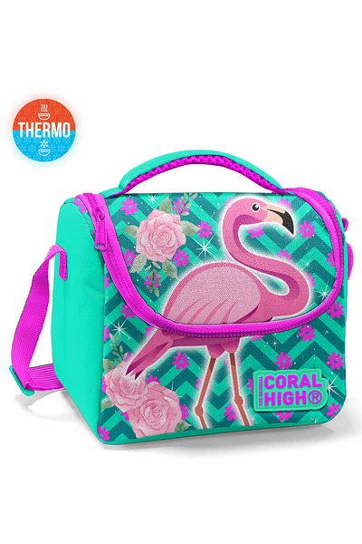 Coral High Kids Aqua Green Pink Flamingo Patterned Thermo Lunch Box 11835