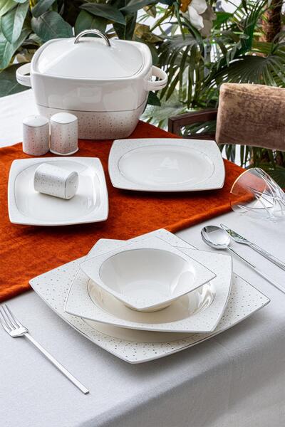 ACAR Silver 12 Kişilik 60 Parça Porselen Yemek Takımı