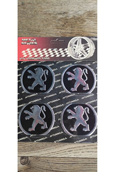 OEM Peugeot Jant Göbeği Arma 60mm Uyumlu Alüminyum Yapıştırma 4'lü Siyah Arma