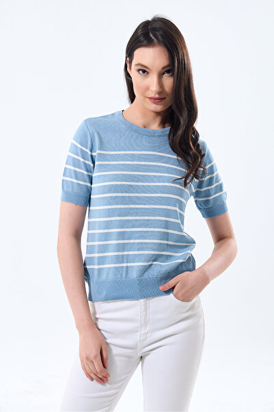 NEER Basıc Kısa Kollu Çizgili Triko Kazak