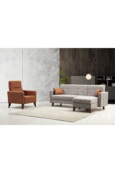 Minar Polya Köşe Takım Berjer-acık Gri 99 Kiremit