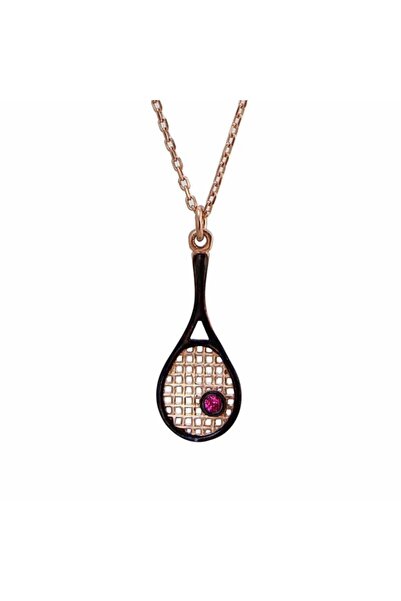 In Love Kadın Rose Gold Tenis Raketi Gümüş Kolye