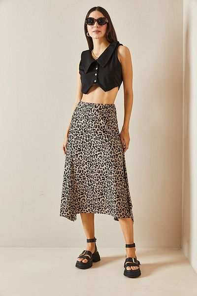 XHAN Asymmetrischer Rock mit Leopardenmuster in Braun - 5YXK7-48595-18