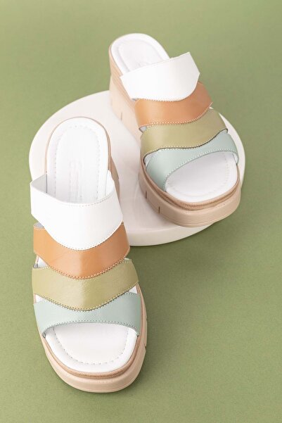 Gondol Kadın Hakiki Deri Platform Topuklu Rahat Günlük Terlik Tlh.1054