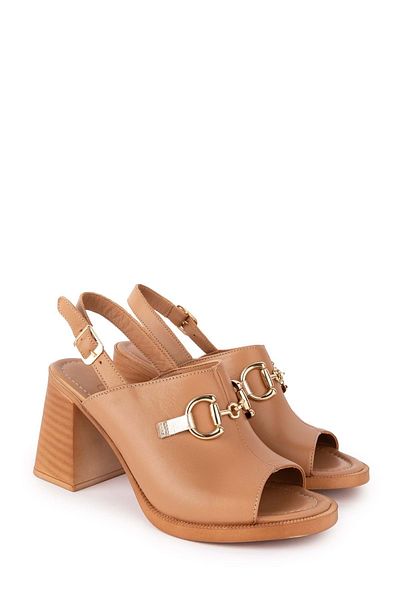 Gondol Women's Genuine Leather Heeled Stylish Buckle Sandals Tlh.655